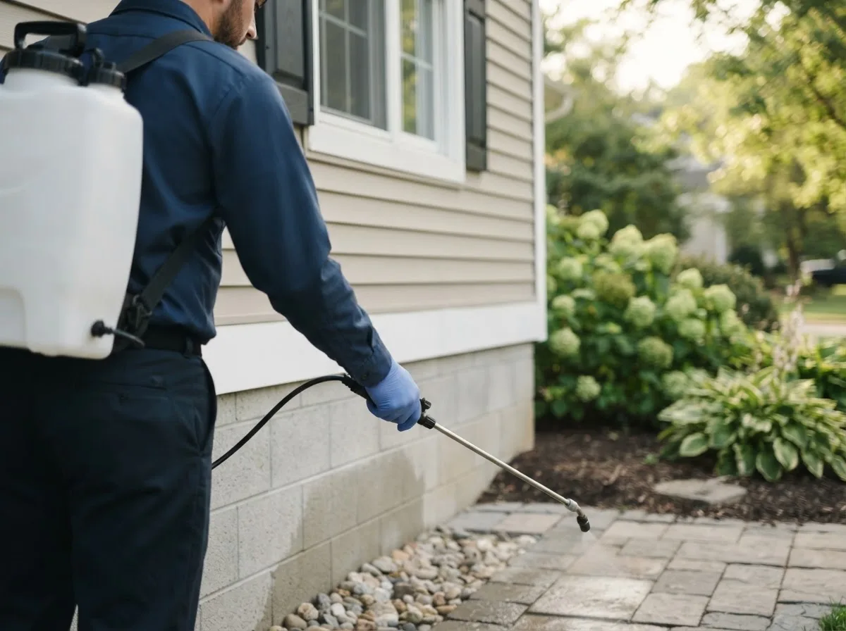 Pest control technician inspecting a home in Brownwood, MO